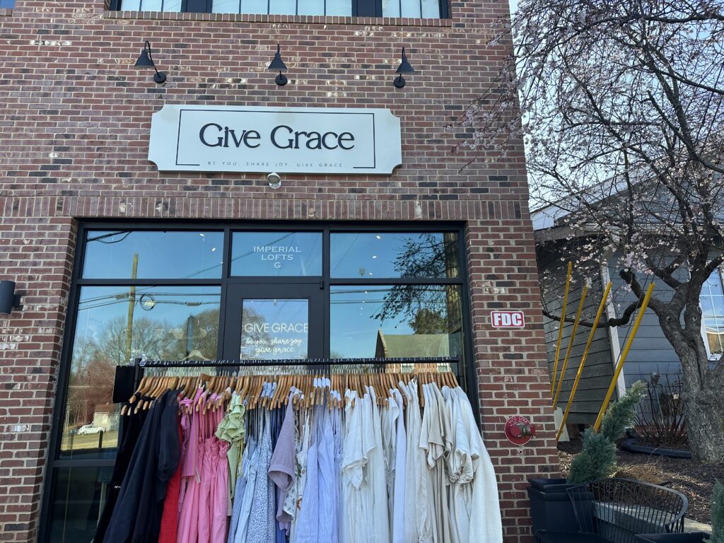 Trendy women’s clothing boutqiue with unique gifts for babies and pets in downtown Belmont.